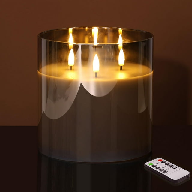 Vela LED sin llama Eywamage de cristal gris plateado con mando a distancia
