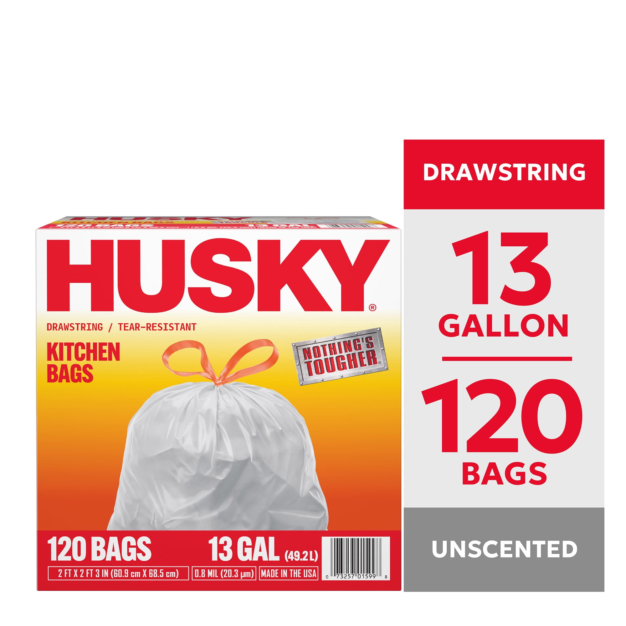 (4 pack) Husky 13 Gallon Tall Kitchen Drawstring Bags, 120 Bags