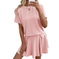 thumbnail image 3 of Women 2 Piece Skirt Set Summer Cruise Outfits Ribbed Loose Short Sleeve Matching Lounge Sets Pink M, 3 of 8