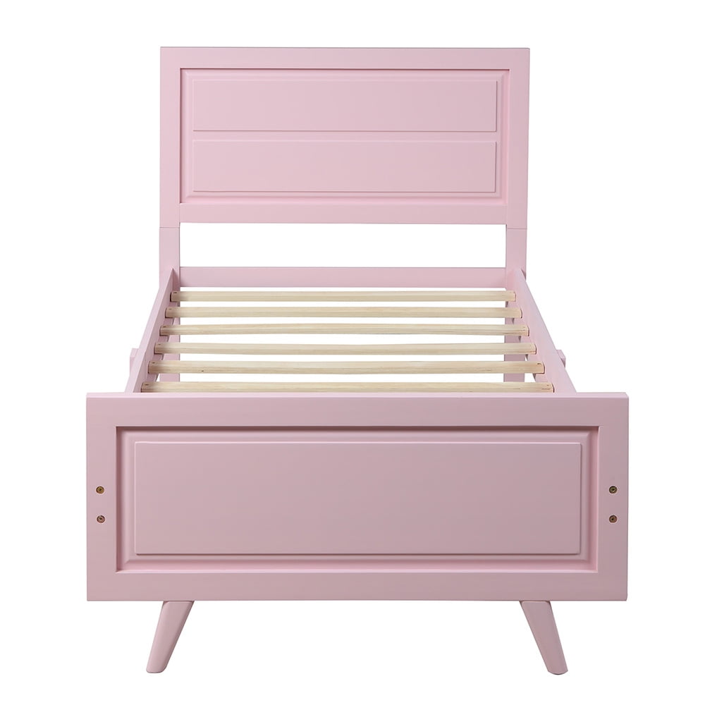 Sale Platform Beds with Headboard, Twin Bed Frame Mattress Foundation, Pink