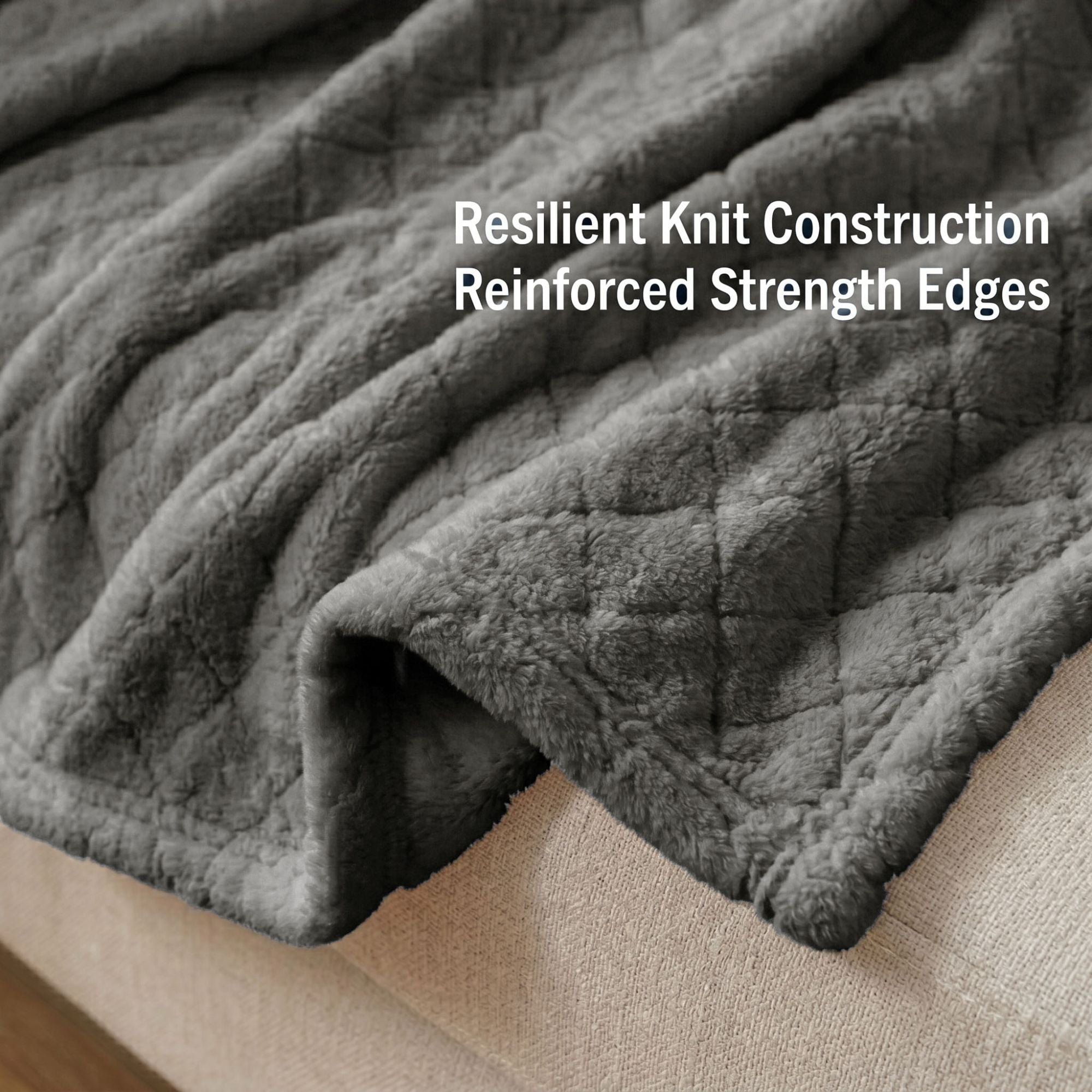 Superior Holly Grid Fluffy Fleece Blanket, Full Queen Size, Charcoal