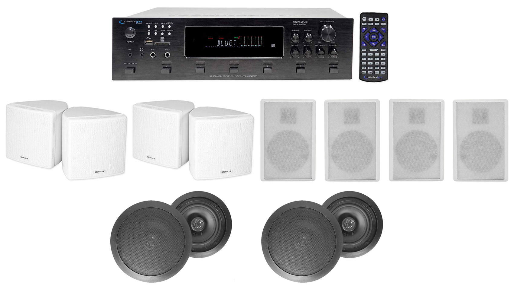 3.5" Black Cube Speakers For Restaurant/Bar/Cafe Rockville Bluetooth Receiver+4 