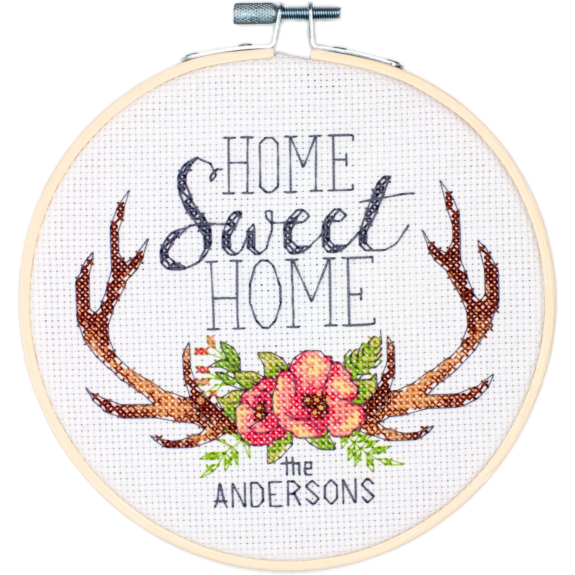 HOME SWEET HOME~MAUVE~FINISHED HANDCRAFTED COUNTED CROSS STITCHED 