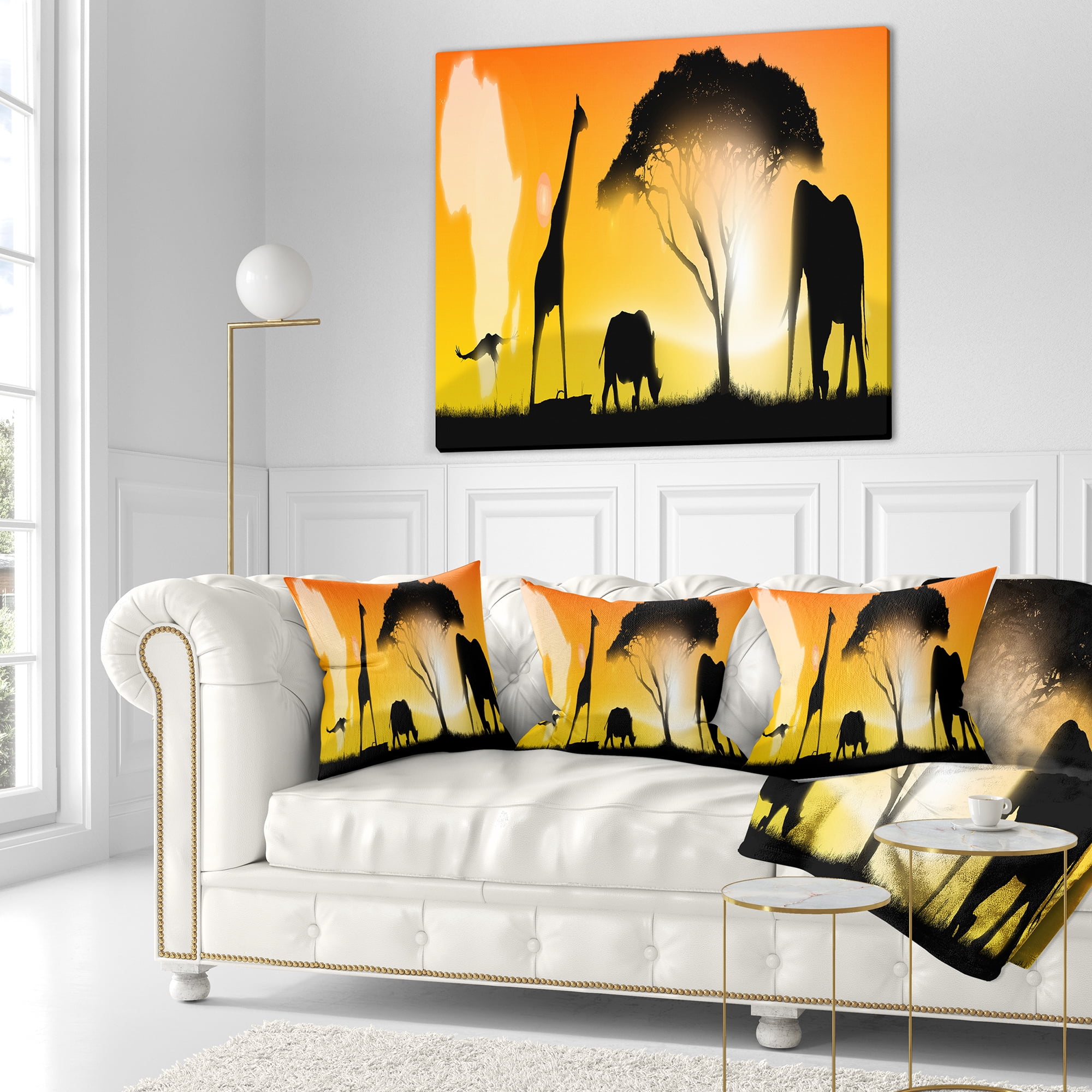 Designart African Wildlife Panorama - African Throw Pillow - 16x16