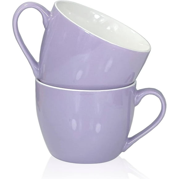 shiyou-30 OZ Porcelain Coffee Mugs, Set of 2 Large Mugs for Soup, Cereal and Salad, Purple