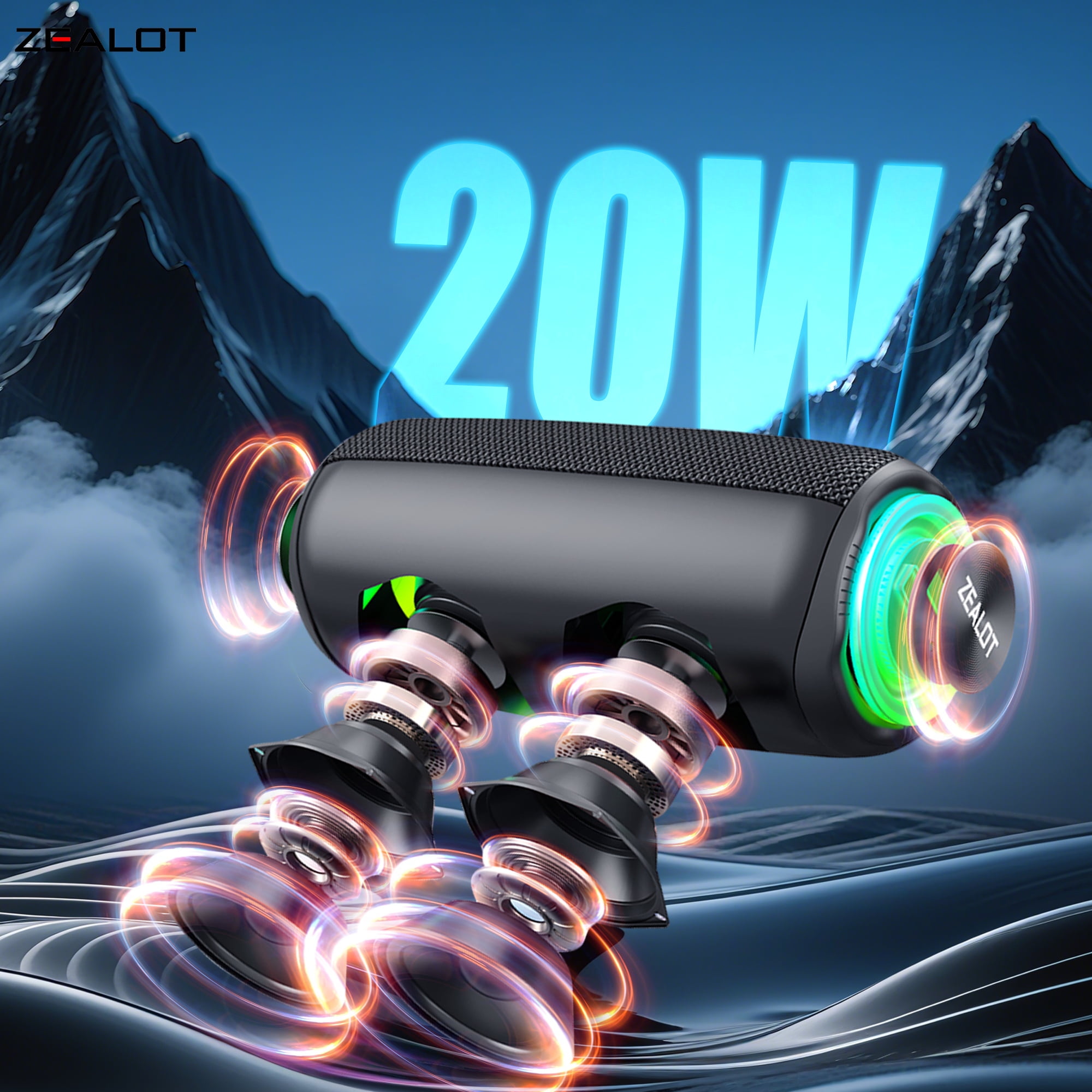 Portable Bluetooth Speaker, Bicycles Speaker, 20W Powerful Sound and Deep Bass, 12H Playtime, Multiple Speaker Pairing for Home, Party and Travel, ZEALOT MP2