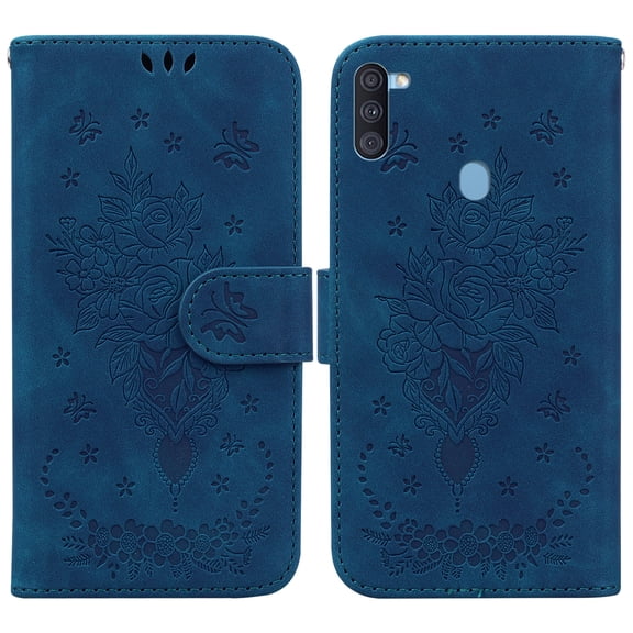 TECH CIRCLE Case for Samsung Galaxy A11 (Model SM-A115U), Not Fit Galaxy A10/A10S/A10E Phone, Butterfly Flower Pattern Protective Flip Case for Women (Blue)