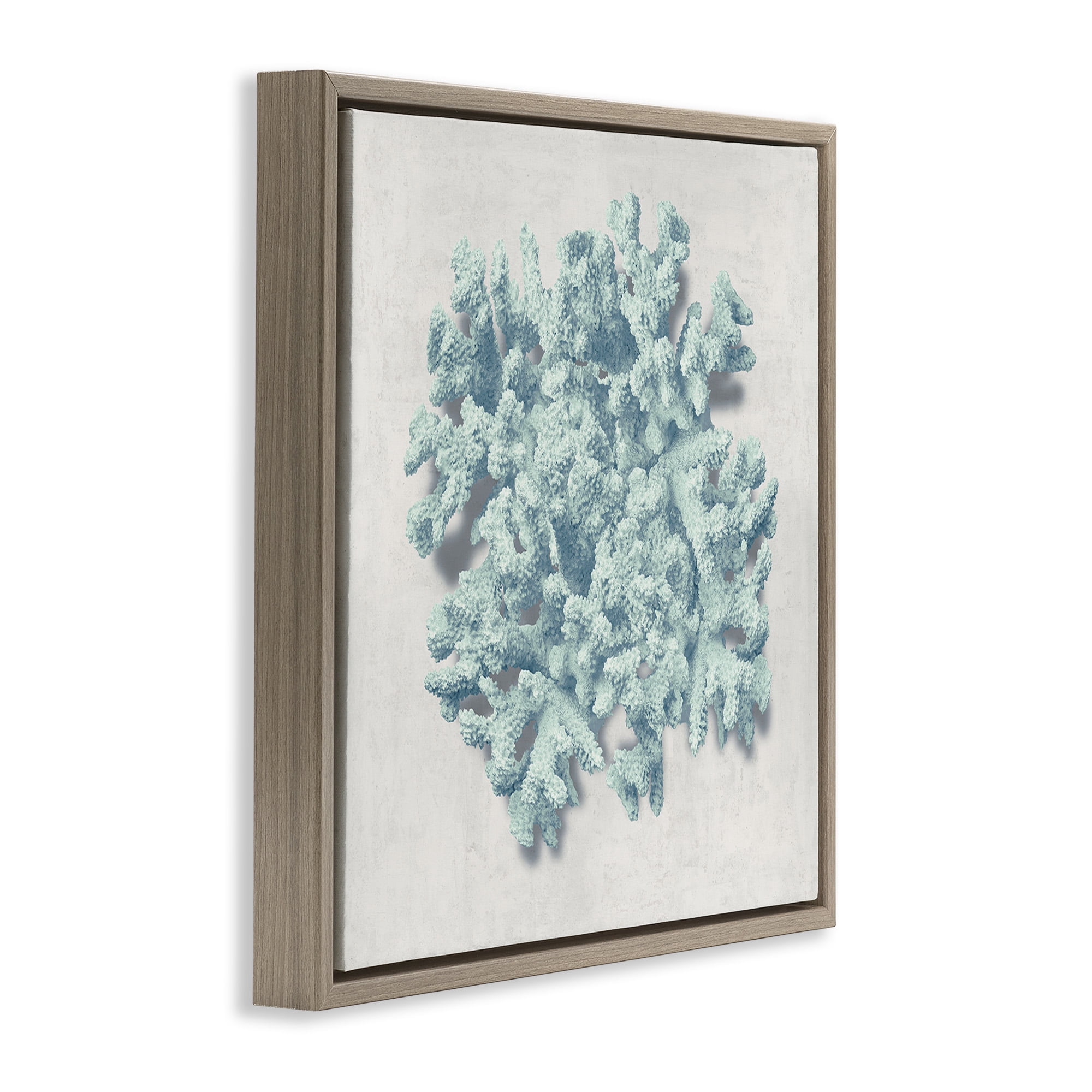 Stupell Industries Coral Blue Sea Beach Design Nature Painting Brown Floater Framed Canvas Art Print Wall Art, 18 x 18