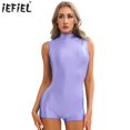 thumbnail image 2 of Traje de baño de una pieza para mujer, traje de baño elástico brillante, cuello falso, corte lateral, cremallera trasera, mono ajustado, Mono corto ajustado, 2 of 5