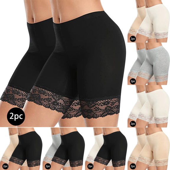 BiZtdJrK 2 Pack Shorts for Under Dresses Women Lace Trim Slimming Yoga Shorts Soft Breathable Gym Workout Short Tights Birthday Gift Dark Gray XL