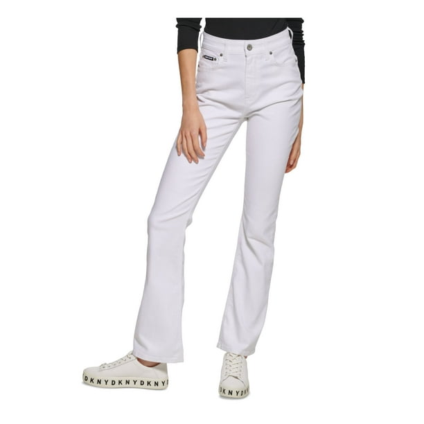 DKNY JEANS Womens White Denim Pocketed Zippered Flare Slim High