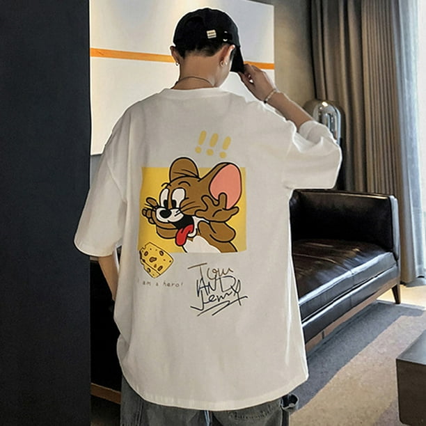 Camiseta con estampado en la espalda para hombre Camiseta holgada con grafico de dibujos animados y letras para hombre Camiseta con estampado de dibujos animados para hombre Ultra Responsive Walmart e...