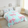 thumbnail image 3 of Manfei Dreamy Bowknot Comforter Sets King Size, Cyan Pink Down Comforter, Princess Ribbon Reversible Bedding King Comforter Set, Super Cozy Room Decoration, 3 Pieces, 3 of 8