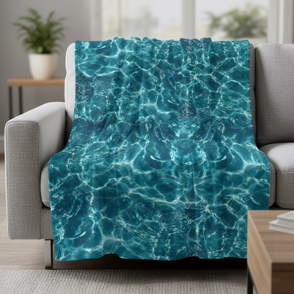 Blue Waves Fleece Throw Blanket Seawater Ocean Ripple Modern Simple Ultra Soft Fuzzy Cozy Flannel Throw Blanket for Couch Sofa Bed Car Travel, Ideal Gifts 50x60 Inches