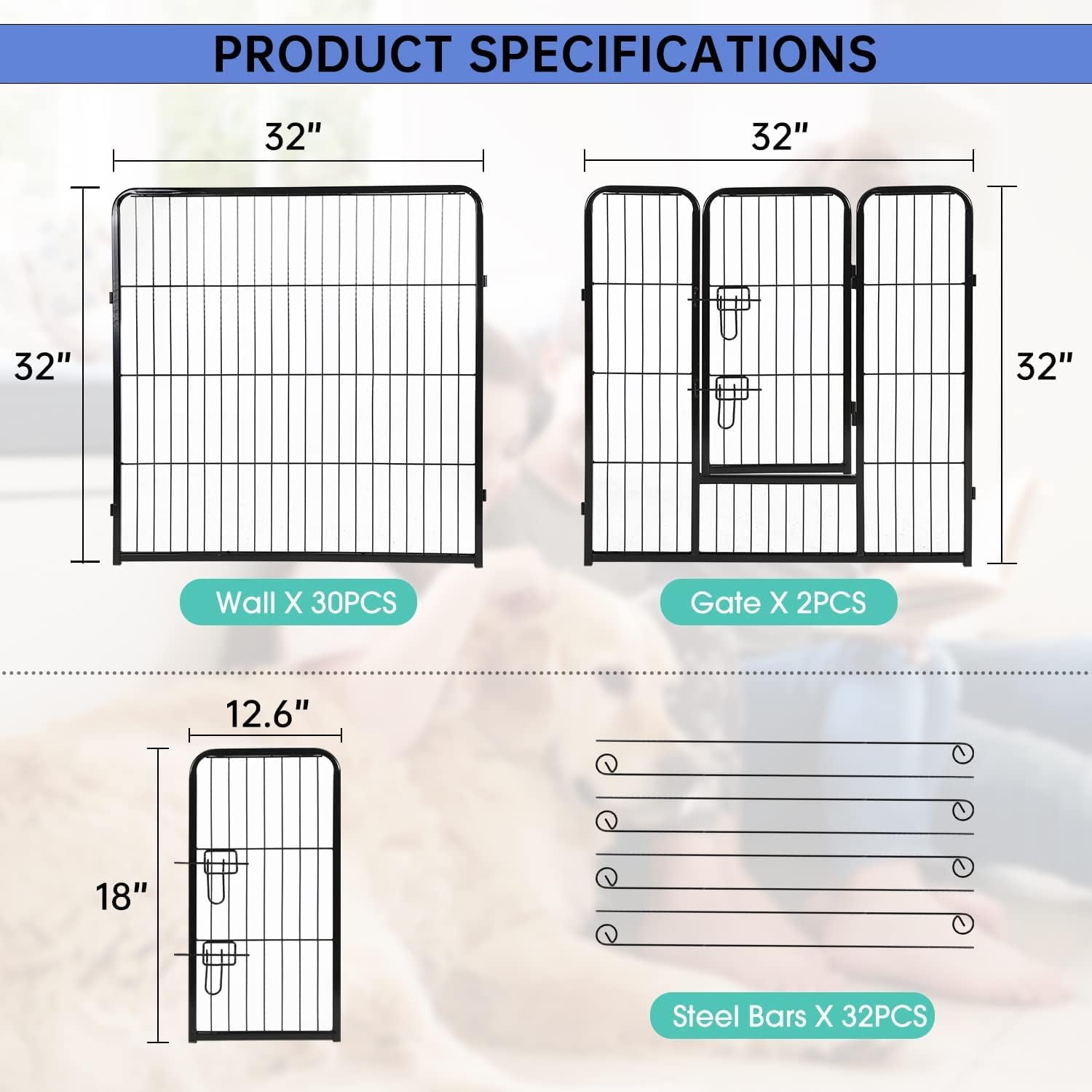 BestPet Dog Playpen Pet Dog Fence 32"Height 32 Panels Metal Dog Pen
