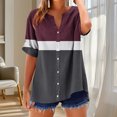thumbnail image 4 of Jalioing Short Sleeve Button Down Shirt for Women V Neck Color Block Casual Blouses Trendy Summer Beach Tops, 4 of 5