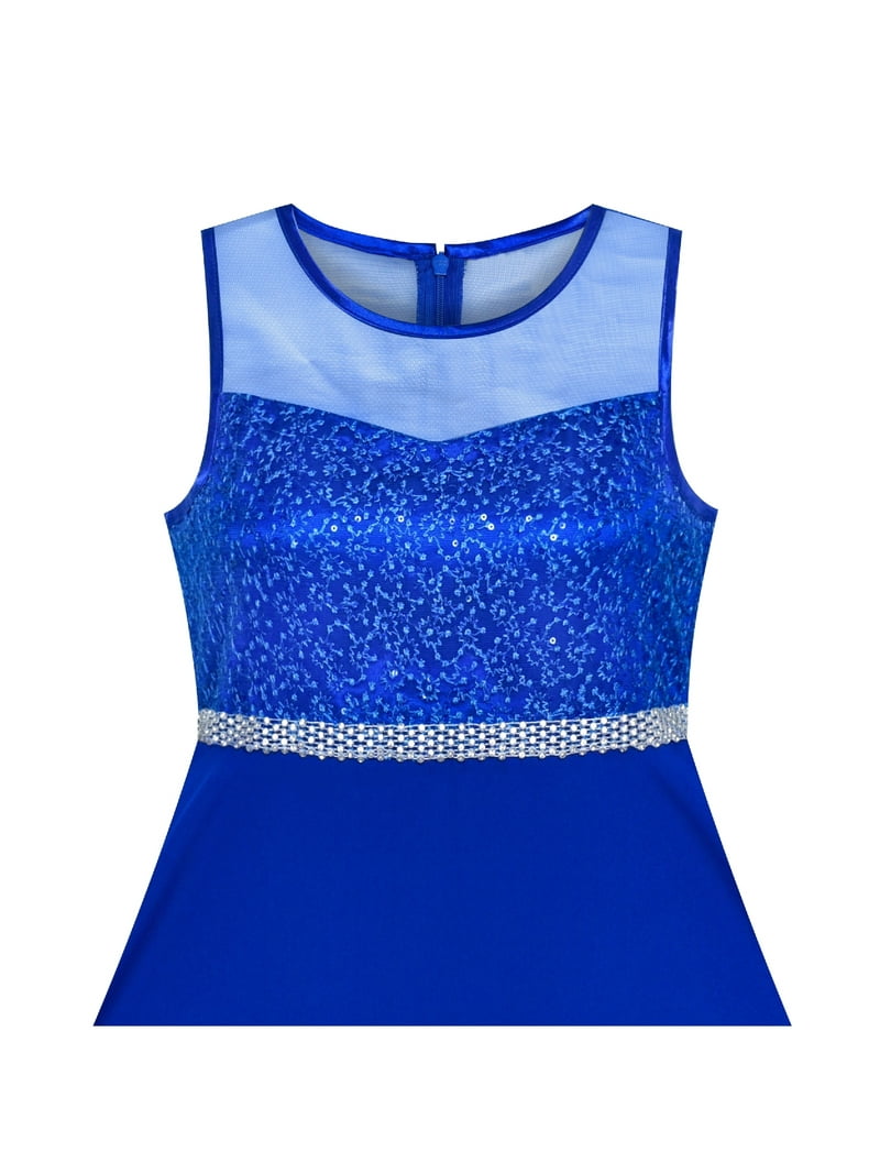 Girls Dress Blue Rhinestone Chiffon Bridesmaid Dance Maxi Gown 12 Years -  Walmart.com