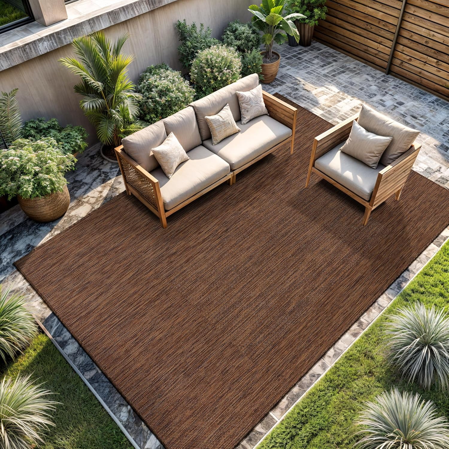 CAMILSON Solid Washable Waterproof Outdoor Indoor Area Rug Gold 9x12