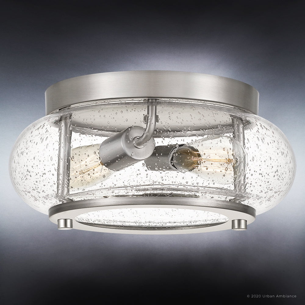 Luxury Utilitarian Indoor Ceiling Light, 5.75''H x 12.00''W, with Coastal Style Elements, Nautical Design, Brushed Nickel Finish and Clear Seeded Glass, UQL3290