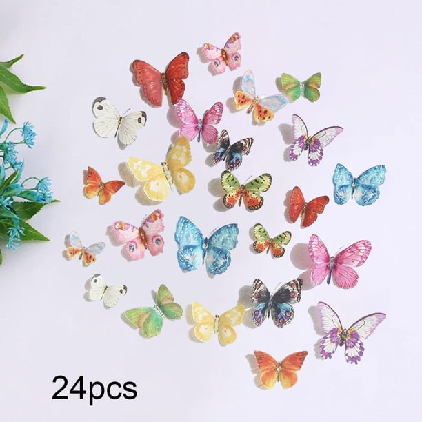 24 piezas de adornos de pared de mariposas, pegatinas de mariposas 3D para decoración del hogar, removibles, de PVC, duraderas, de fácil instalación,