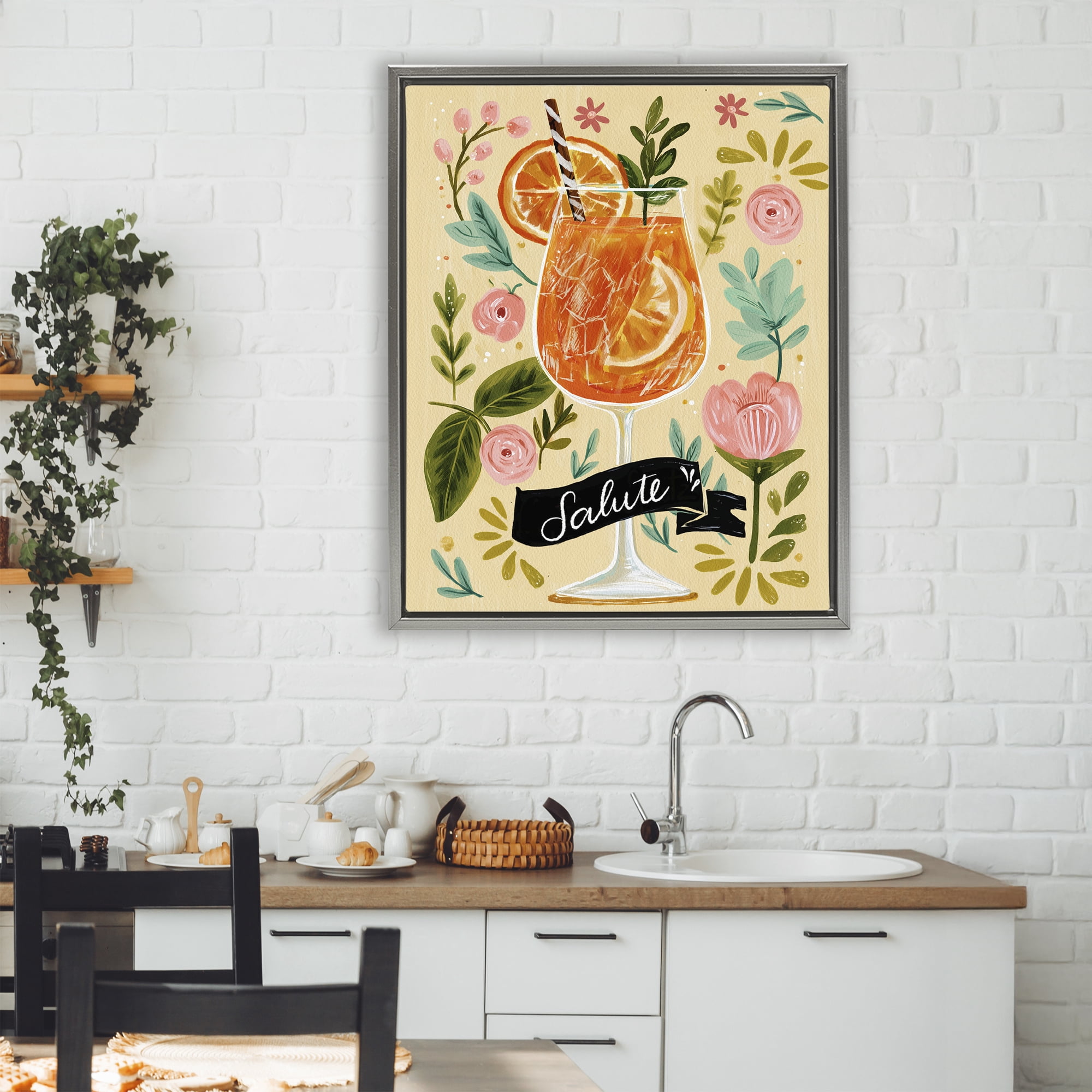 Stupell Industries Salute Citrus Cocktail Gray Framed Floater Canvas Wall Art, design by Yen