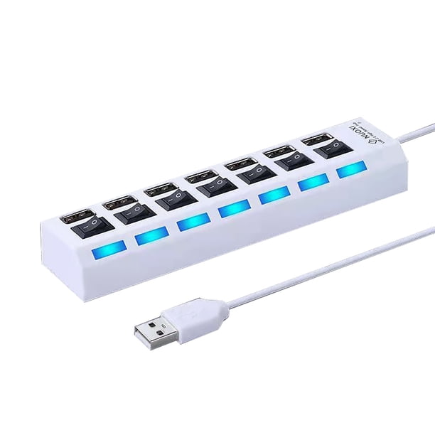 Hub USB 2.0 de 7 puertos, interruptores individuales, indicadores LED, Plug&Play, para ampliación de portátiles/dispositivos