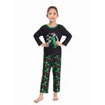 thumbnail image 4 of Christmas Family Pajamas Matching Set Black Long Sleeve Letter Print Tops and Dinosaur Print Pants Sleepwear, 4 of 10