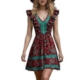 thumbnail image 5 of CHUMUD Summer Dresses for Women Boho Floral Sleeveless Mini Dress V-Neck A-Line Retro Short Dress Vacation, 5 of 6