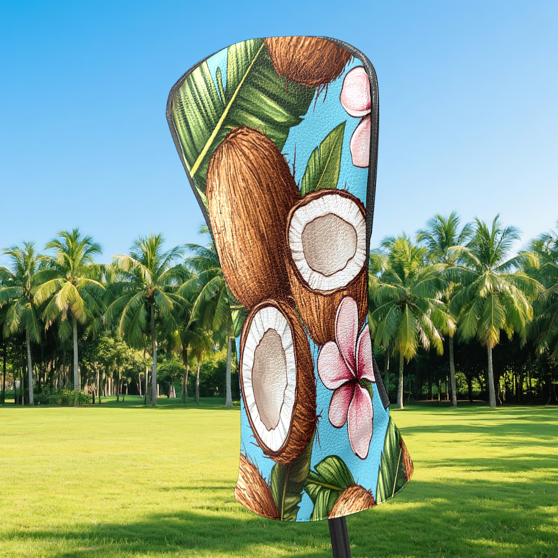 Golf Club Covers PU Leather Waterproof Head Covers for Fairway Woods Hybrids Coconut Flowers