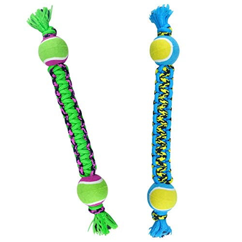 MPP Paracord Rope Big Dog Toys Durable Braided Double Tennis Ball Tug 18.5" Large (2 Toys - Both Colors)