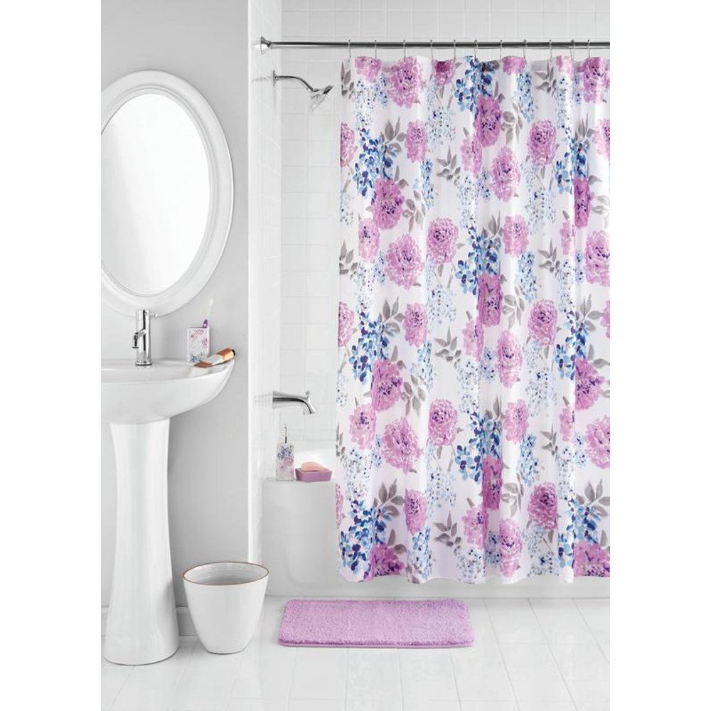 17Piece Mainstays Bathroom Accessory Set, Purple Flower
