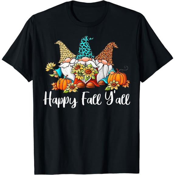 Happy Fall Y'all T-shirt Gnome Leopard Pumpkin Autumn Gnomes T-Shirt