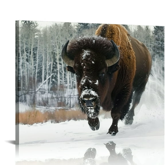 Bison snow woods Art Modern Canvas Prints Canvas Print On Canvas, Canvas Print Wall Decorations Ready To Hang Room Home Art Decor