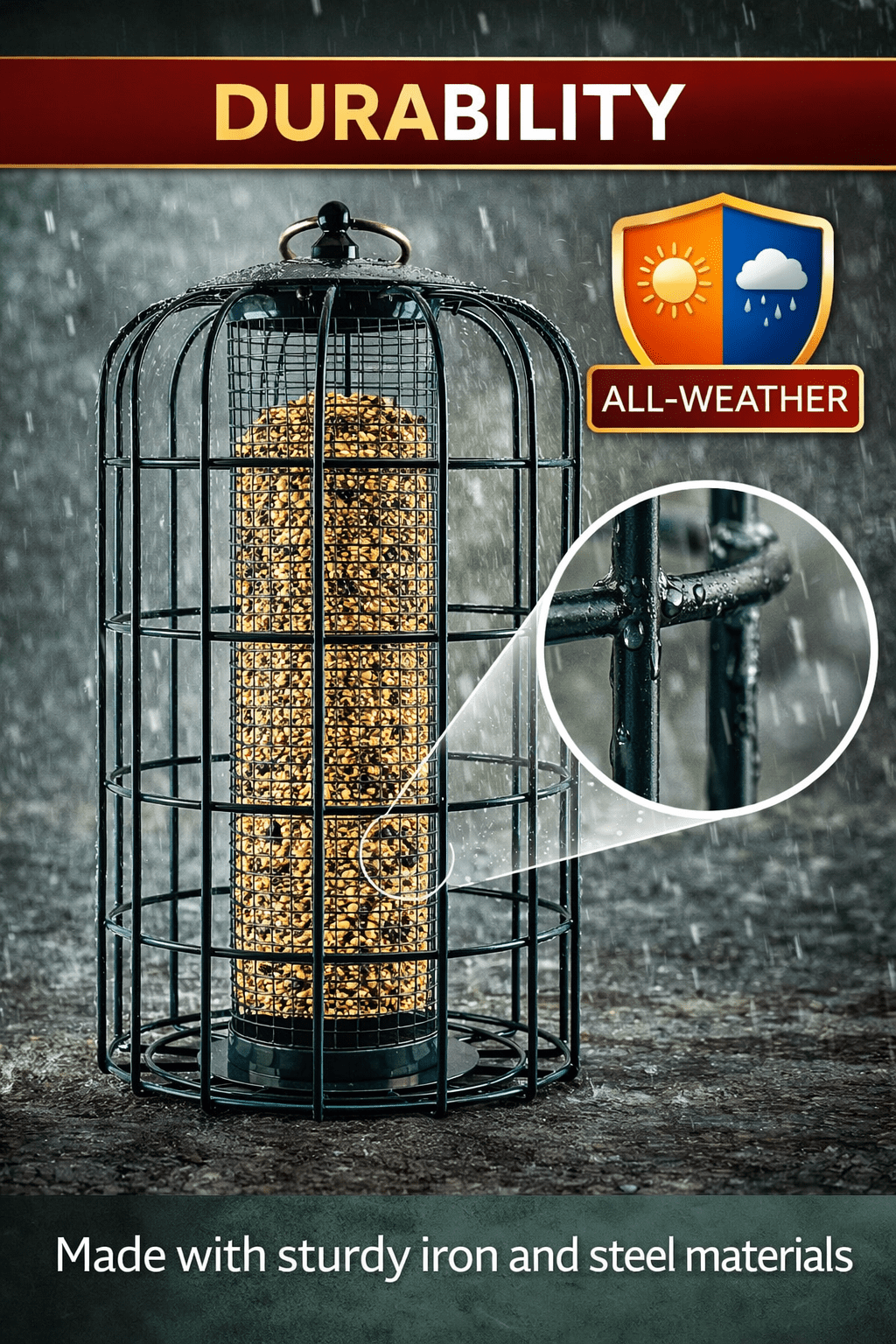 Simple Living Solutions Squirrel Resistant Bird Feeder, Metal Cage, Hanging Outdoor