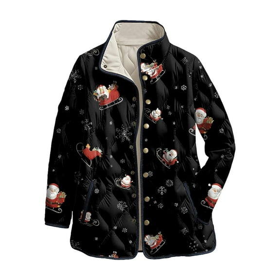 larppty Jackets for Women Fashion 2025 Christmas Coat for Women Casual Quilted Lightweight Outerwear Coats (Black, XL)