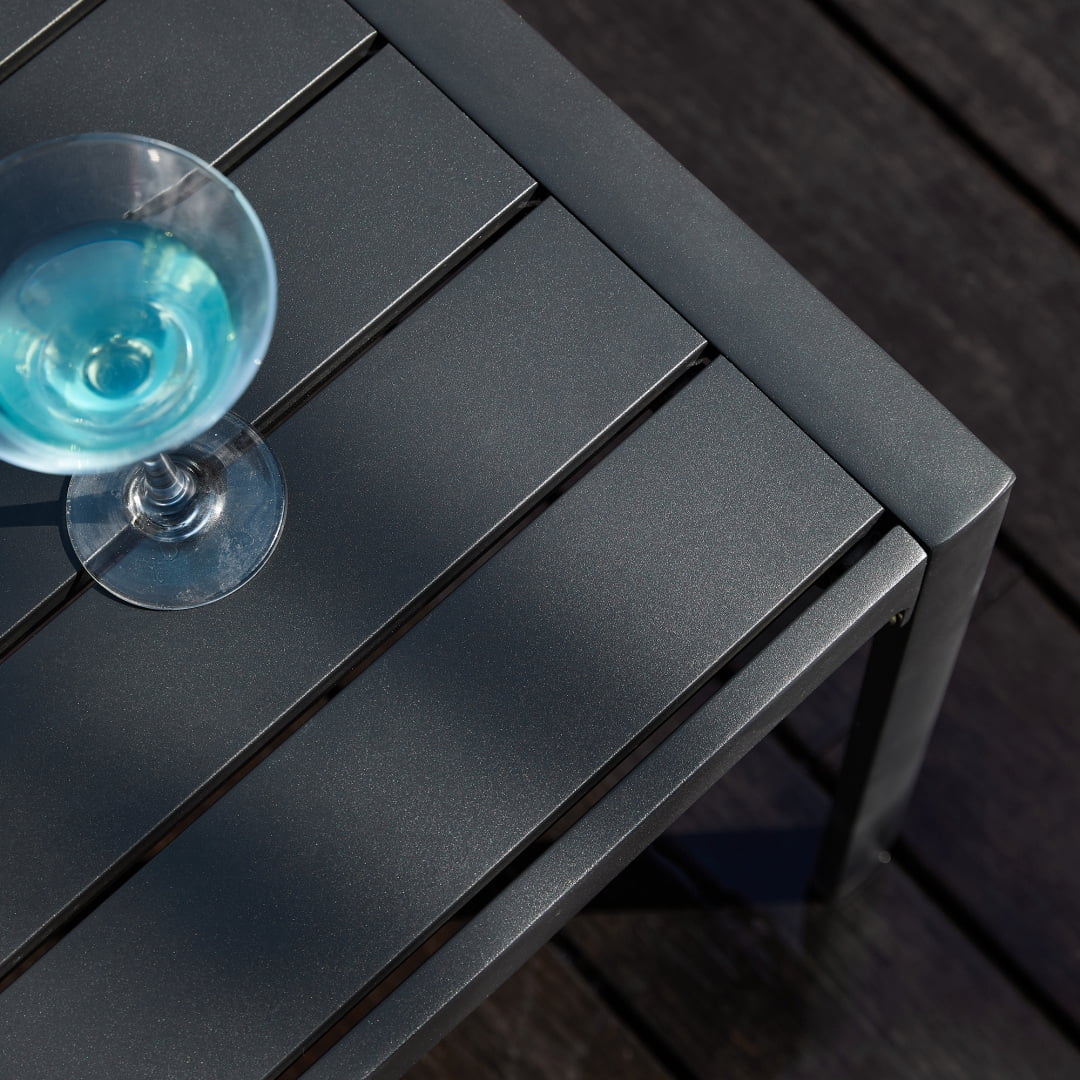 Rustproof Aluminum Outdoor Side Table with Slatted Top, Black – Weather-Resistant Patio End Table for Garden, Porch, Balcony