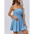 thumbnail image 5 of Women'S Bubble Mini Short Dress 2025 Summer Casual A Line Strapless Tube Top Sundress Trendy Smocked Dresses Blue XL, 5 of 7