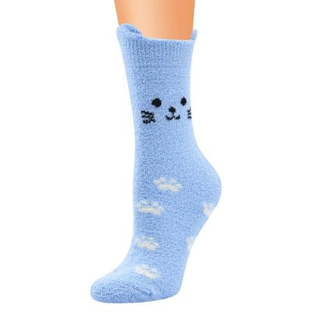 

TMOYZQ Winter Clearance 2022! Christmas Fuzzy Socks for Women Winter Women Thermal Coral Fleece Cat Print Thicker Anti-Slip Floor Socks Carpet