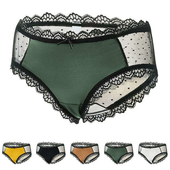 Elainilye Fashion Women's Panties Breathable Comfortable Soft and Sexy Lace Satin Underwear Briefs Panties,Brown