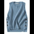 thumbnail image 3 of Suéter Sin Mangas de Cuello Redondo para Mujer, Jersey de Punto Acanalado, Chaleco Azul L, 3 of 9