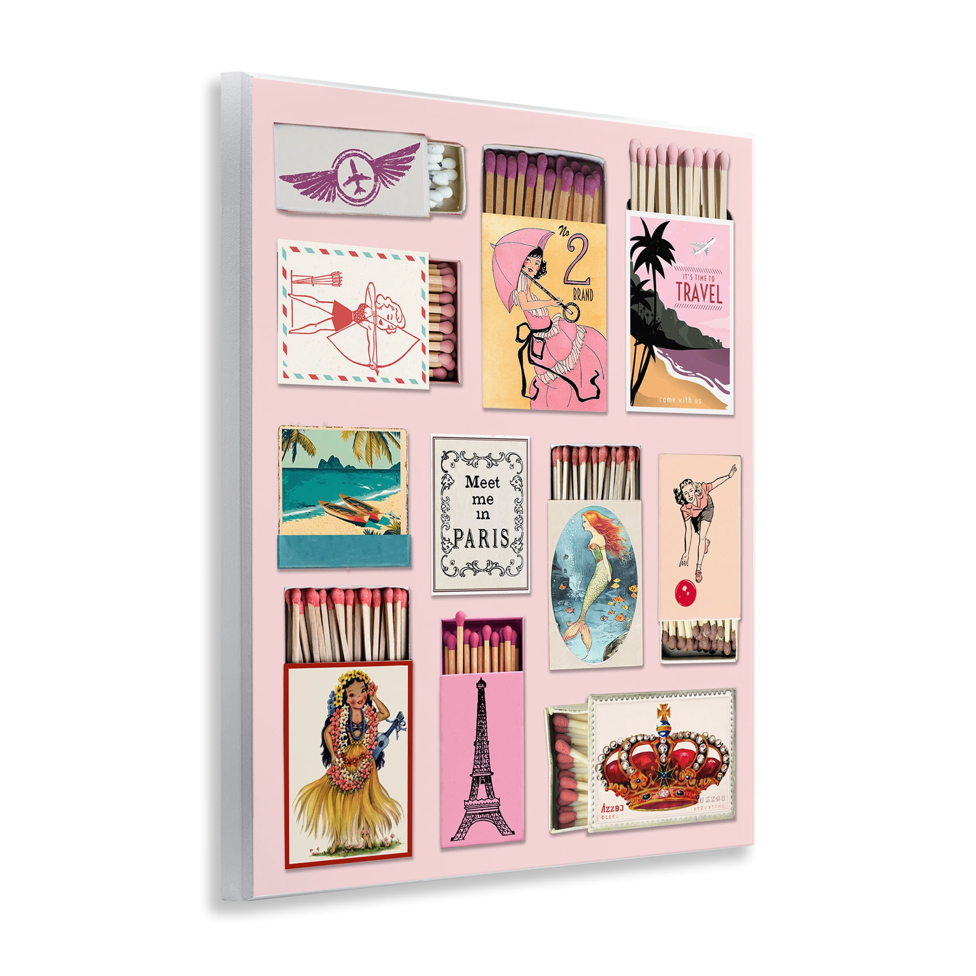 Stupell Industries Vintage Travel Matchbook Montage Wall Plaque Art, design by CAD Designs