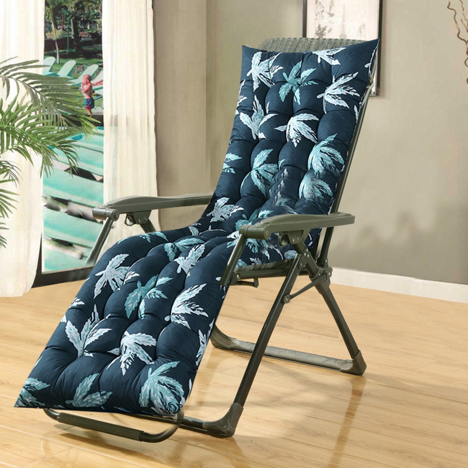 Zhourta 19x62 Inch Outdoor Water Resistant 2 or 3 Seat Bench Cushion, Indoor Fade Resistant Pad Navy Leaf, Patio Furniture Pad Indoor Outdoor Use
