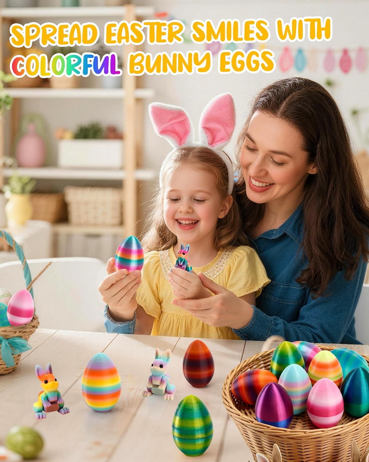 Luckky Easter Eggs, Colorful 3D Printed Bunny Eggs Fillers Toys, Suitable for Easter Basket Stuffers, Party Favors, Kids Gifts, Egg Hunts and Desktop Decor ()