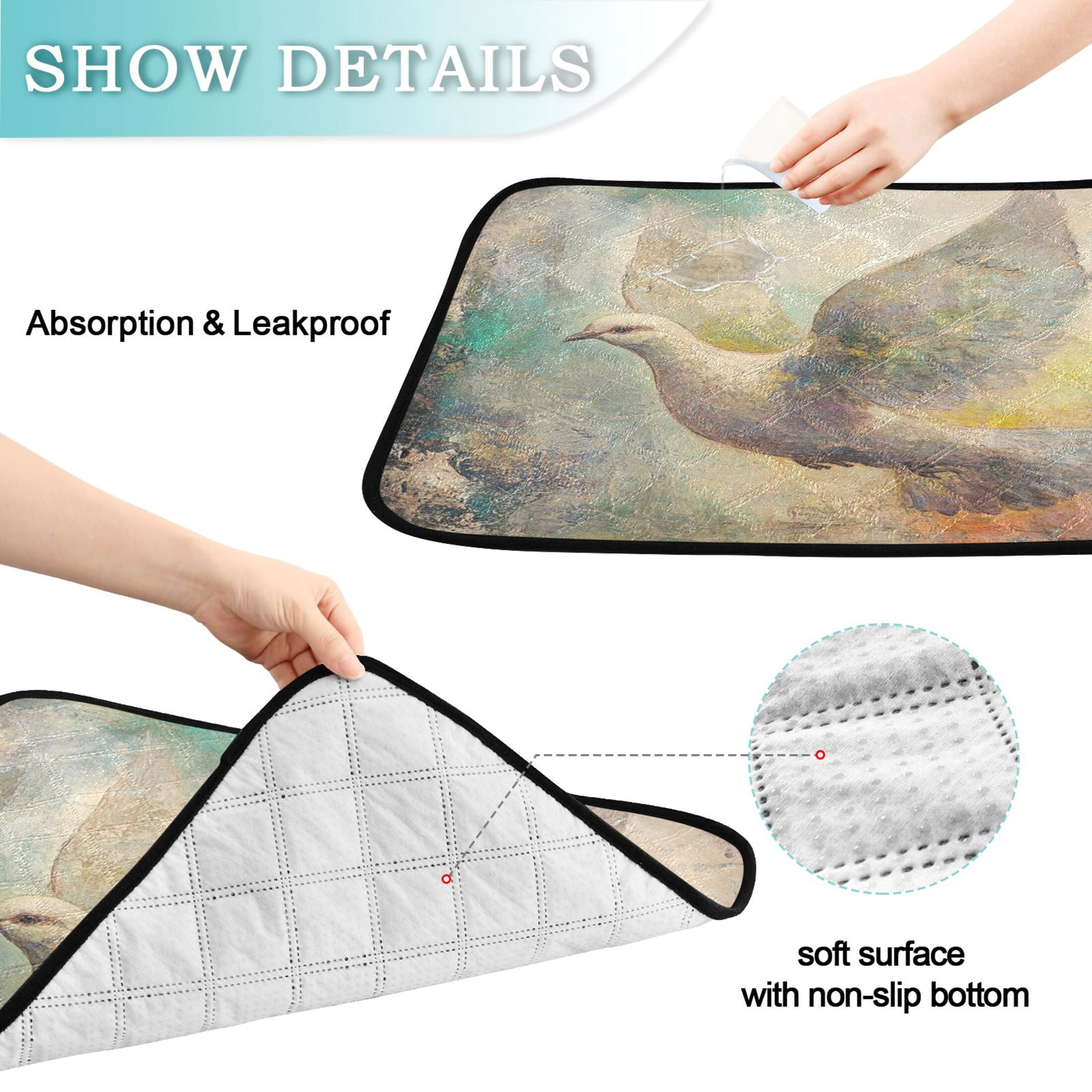Qxltty Dove Of Peace Cat litter Pads Pet Set of 2 Diaper Mats Center Anti-leakage Layer Absorbent Soft and Comfortable