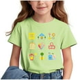 thumbnail image 1 of HVOBBTY T-shirt Classique à Manches Courtes pour Tout-Petits, T-shirt Imprimé à Manches Courtes pour Enfants en Arrière de la Saison Scolaire Col Rond Manches Mi-Longues Décontracté Polyvalent Vert, 9 Ans, 1 of 5