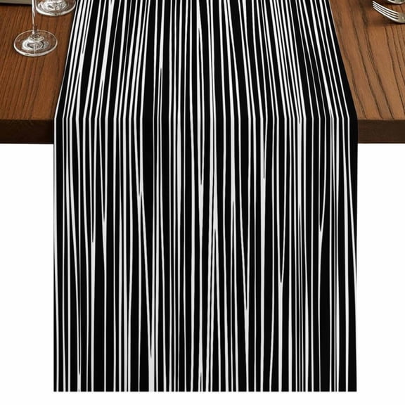 Table Runners 36 Inches Long Dress Scarves, Black Striped Farmhouse Kitchen/Dining Table Runner, Short Coffee Tablerunners, Retro Wave Lines Texture Simple 13x36 Inch