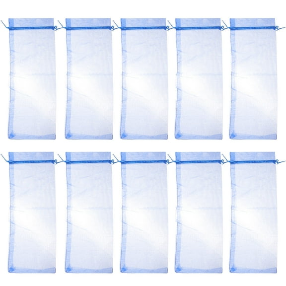 Raindrops Blue Organza Wine Bags with Satin Drawstring for Wine Decoration Ideal and Parties 37x15cm 20pcs