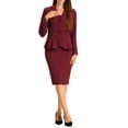 thumbnail image 3 of INSPIRE CHIC Women's 2 Piece Skirt Suit Set Peplum Blazer High Waist Pencil Skirt Work Outfit L Wine Red, 3 of 7