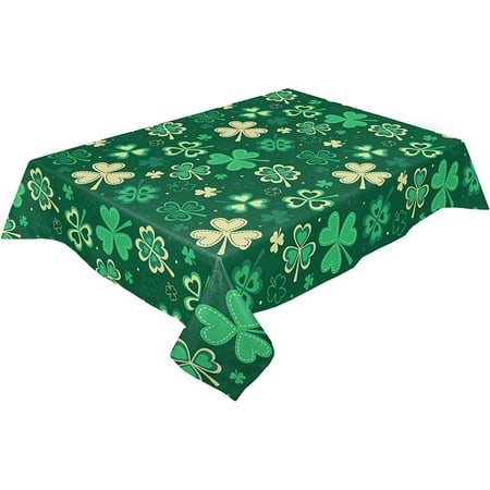 

St. Patrick s Day Tablecloth Lucky Clover Waterproof Oil-Proof Table Cloth Shamrock Green Spillproof Tablecloths Table Cover for Indoor and Outdoor Use 60x84in
