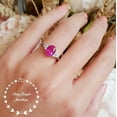 thumbnail image 2 of Oval Cut Pink Sapphire Three Stone Engagement Ring, Hot Pink Gem Promise ring, 2 of 4